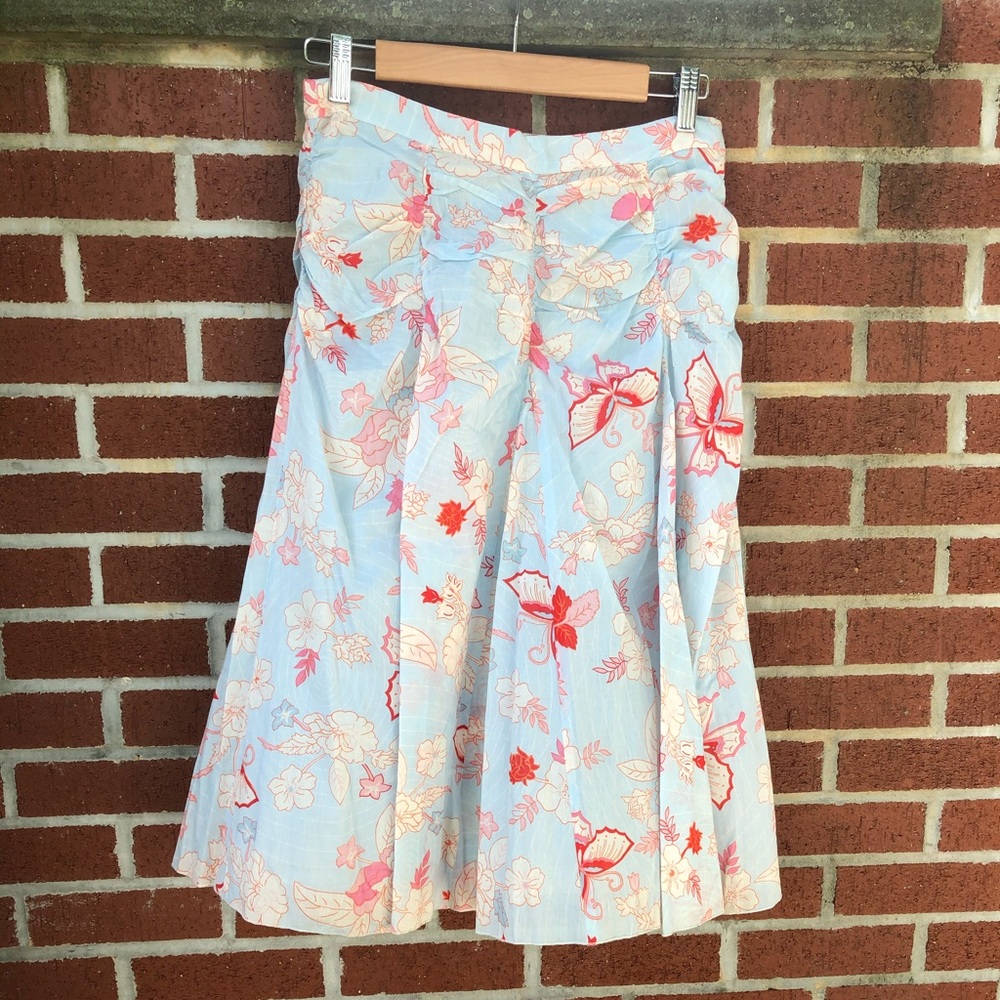 Ruched cotton floral skirt
